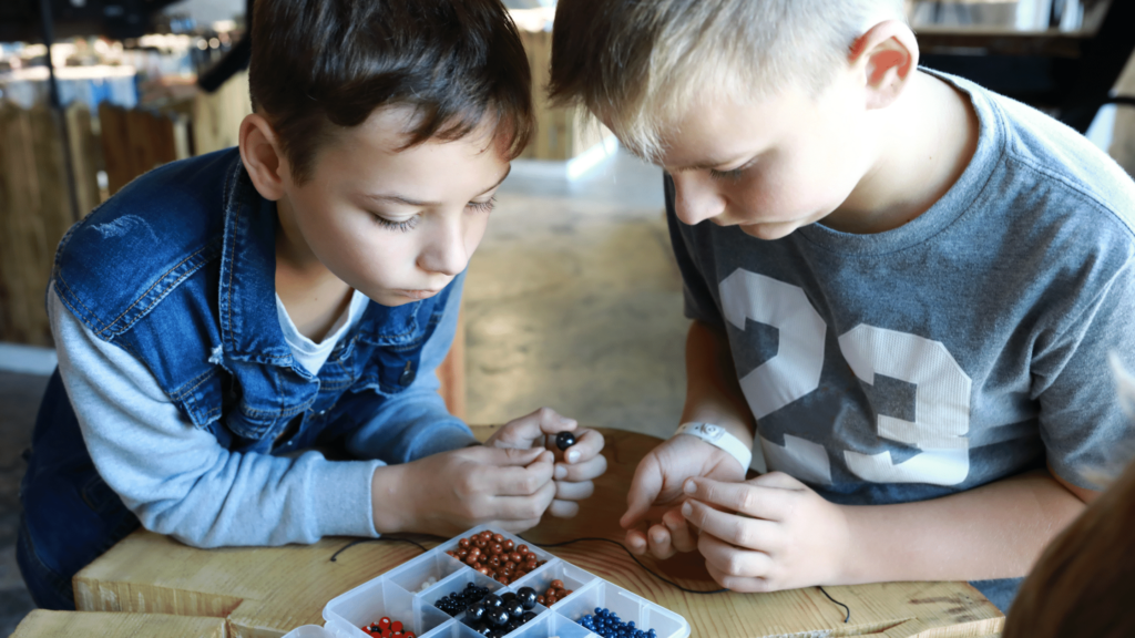 Jewelry making indoor activity for kids