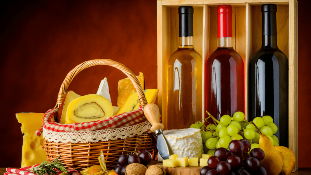 Wine gift basket for food lover