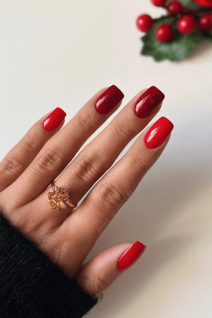 Gorgeous Red Simple Christmas Nails Ideas