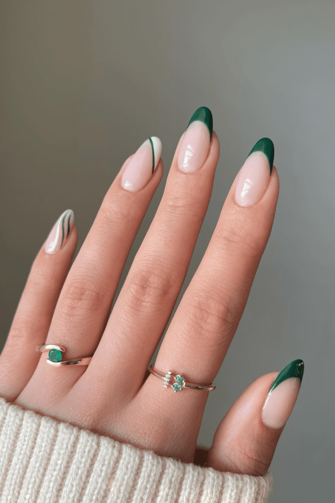 Green Tips simple short nail designs
