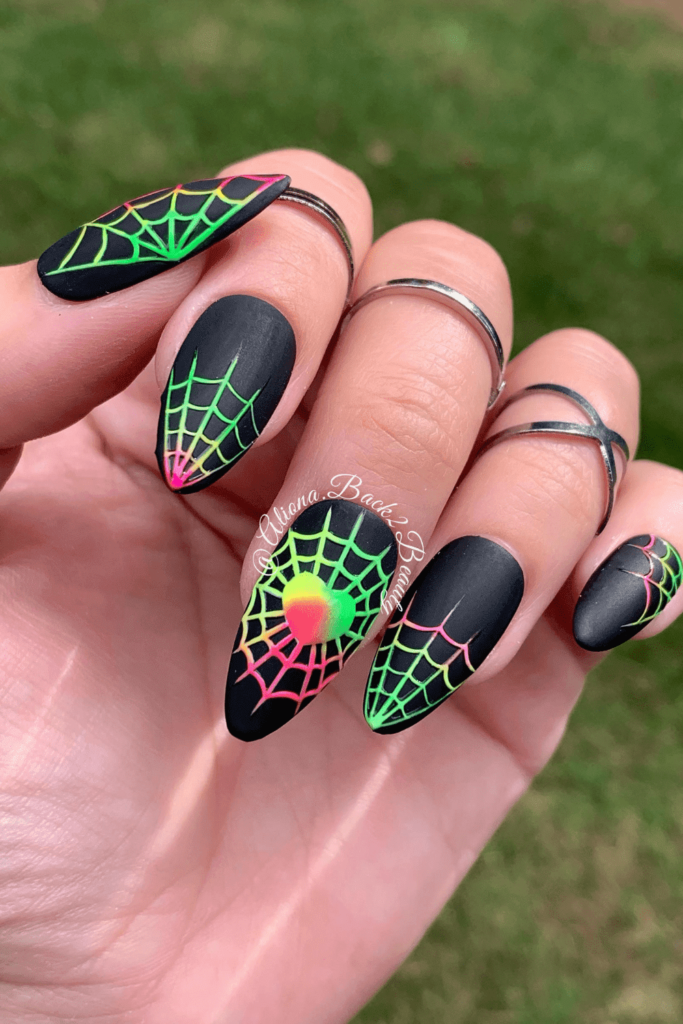 Neon Spider Webs Nails