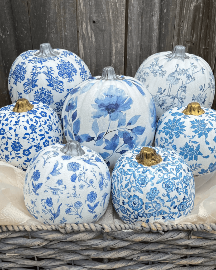 Blue & White Decoupage Pumpkins