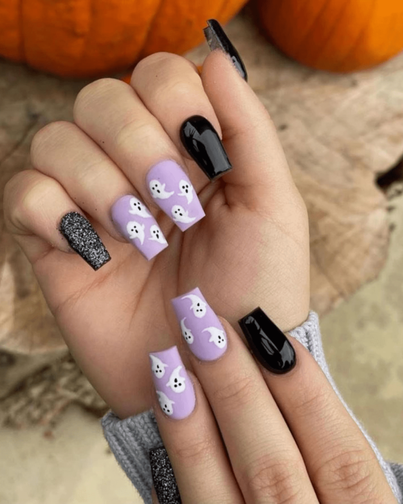 Black and Purple Ghost Nails
