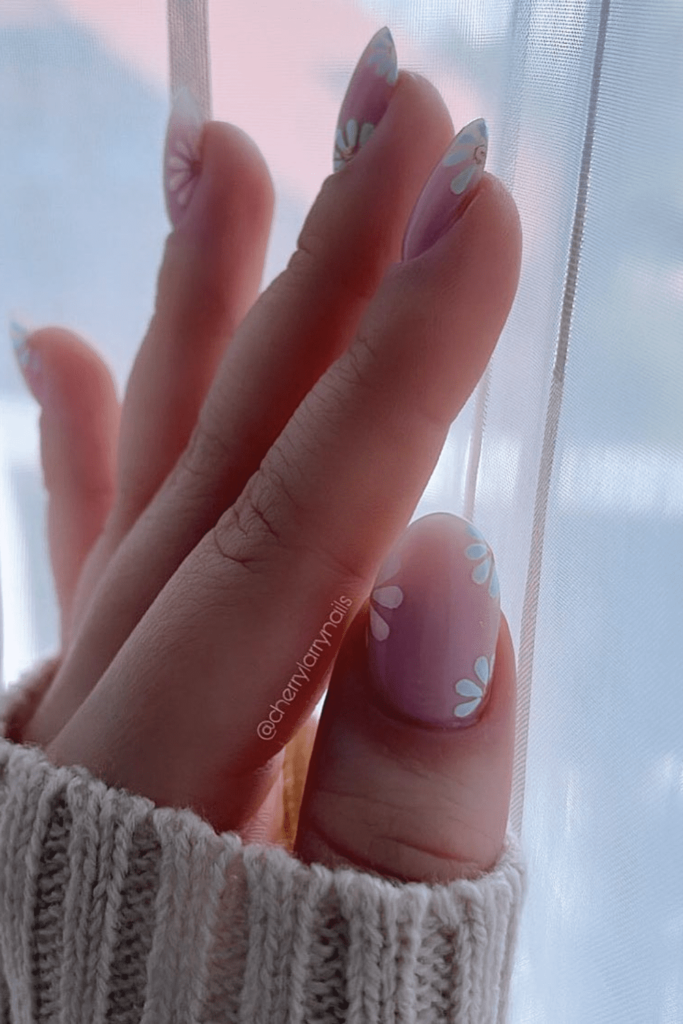 White Floral simple fall nails