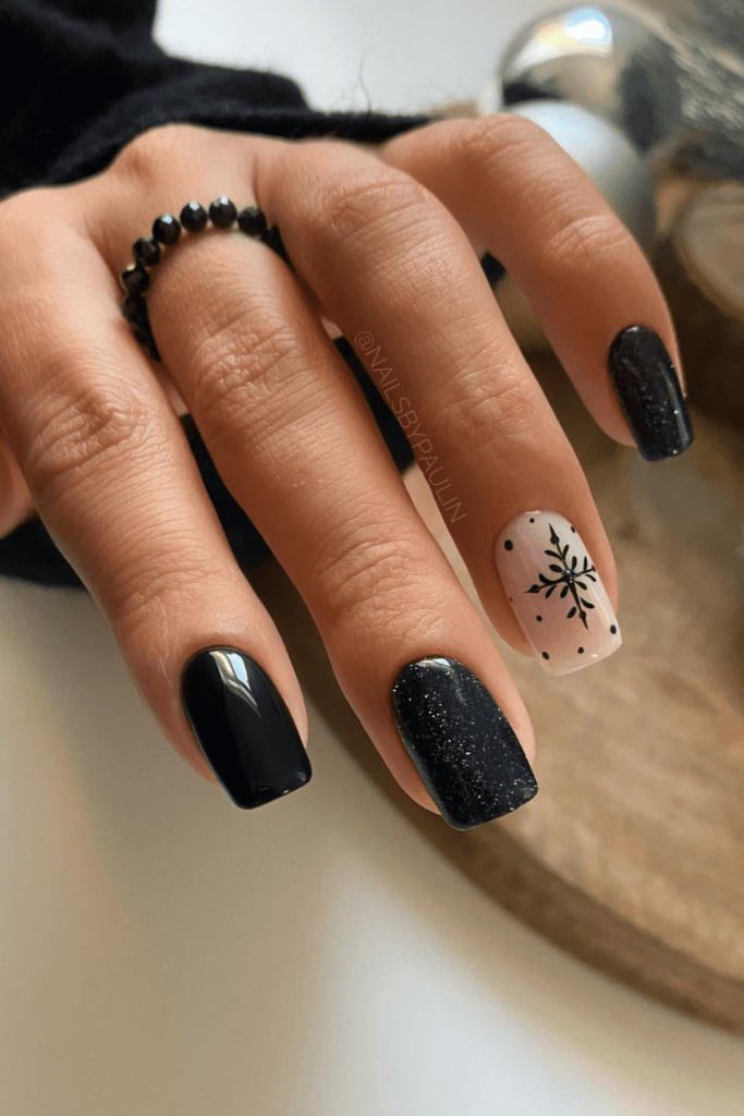 Black Snowflake Christmas nails