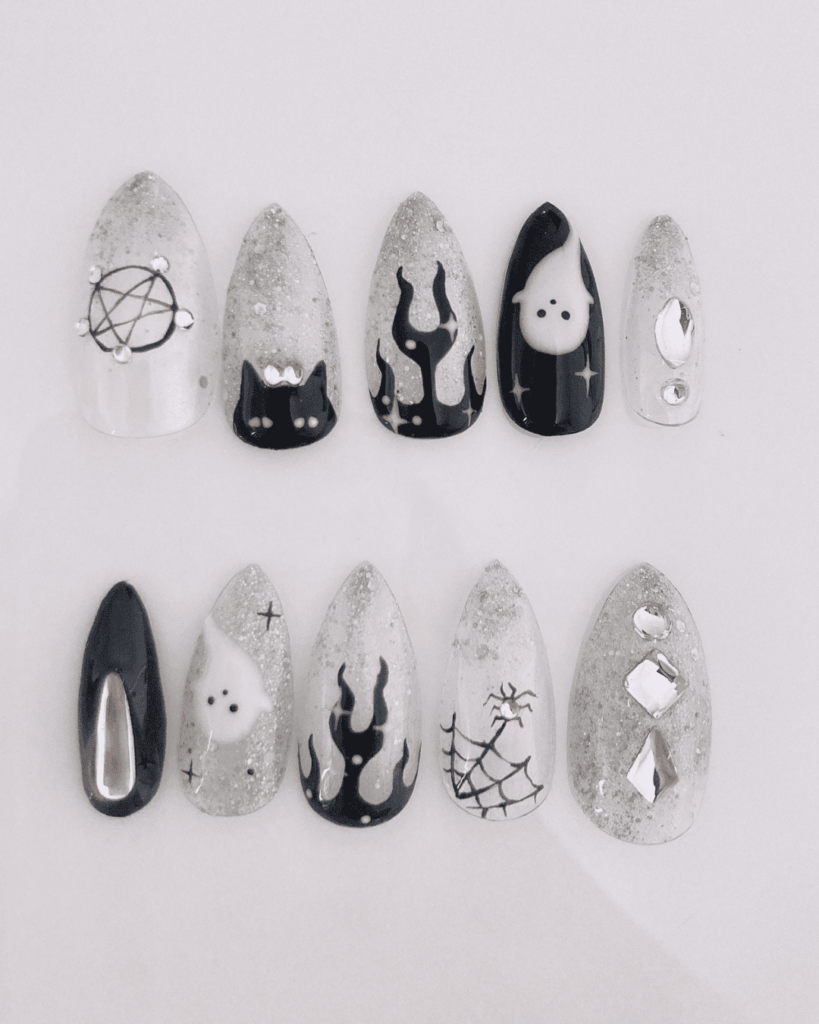 Silver ghost halloween nails ideas