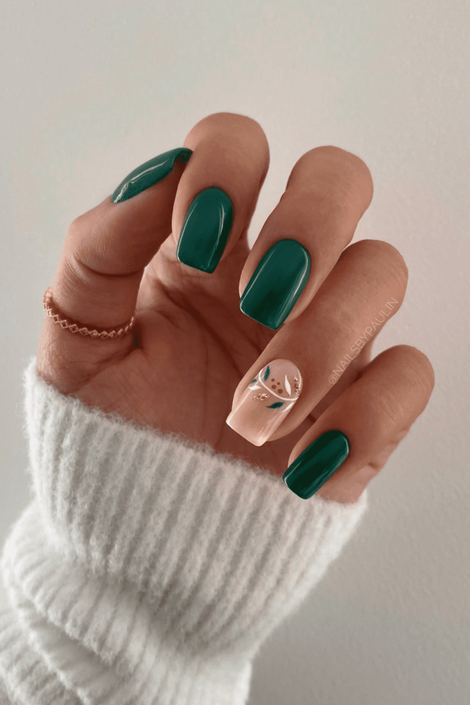 Dark green Christmas nails