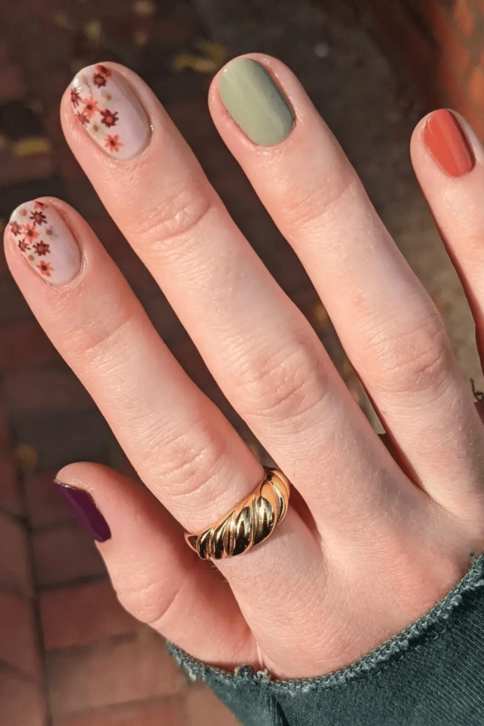 Fall Bloom simple short nail designs