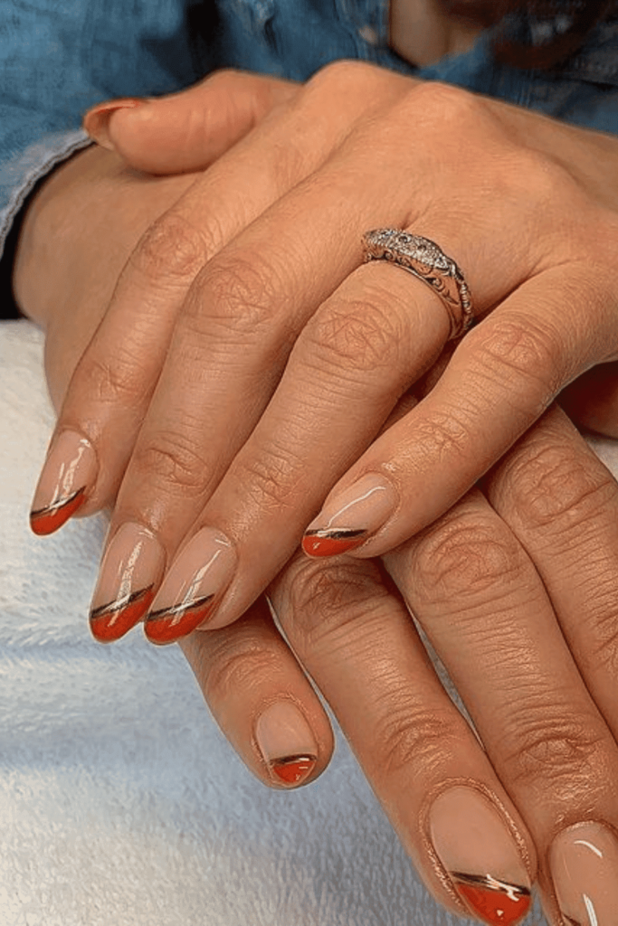 Burnt Orange & Gold Tips Nail design