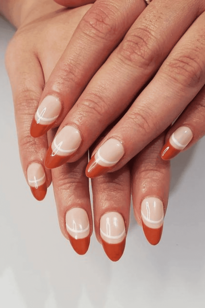 Double French Tips Burnt Orange Nails Design