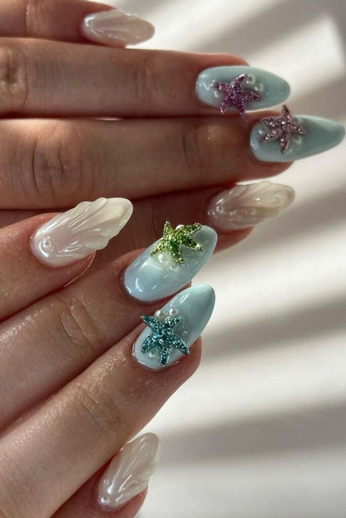 Starfish Accents nails for tropical vacation
