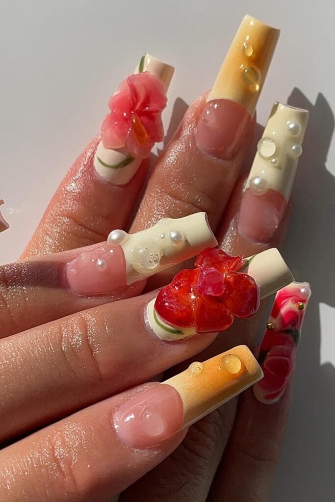 Hibiscus Heaven Beach nails design
