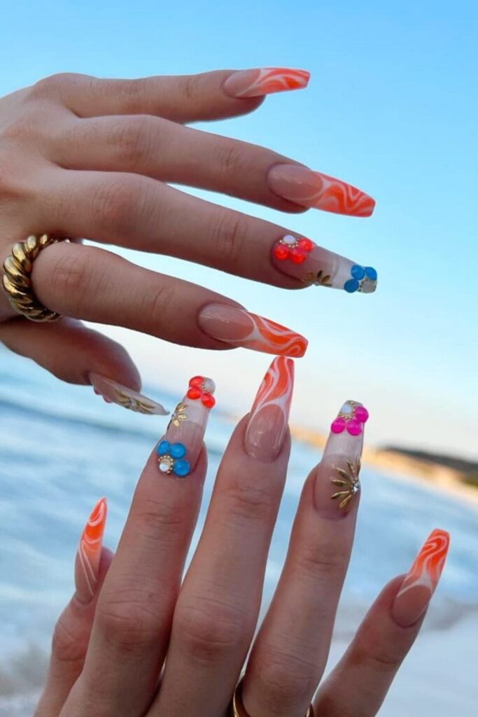Coral Reef Vibes nails for tropical vacation