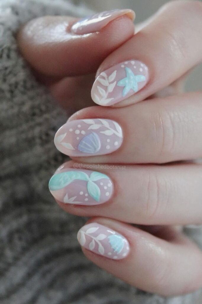 Pastel Mermaid Beach Nail Design